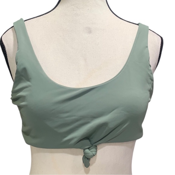 Olive Green Tie-Knot Front Crop Tankini Top - Picture 5 of 8